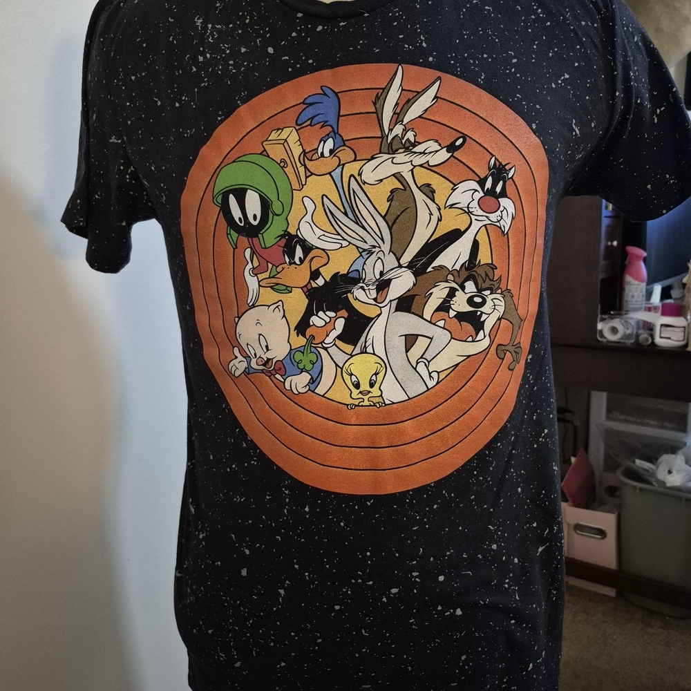 Warner Bros.‎ Black and White Speckled T-Shirt Looney Tunes Size M Youth